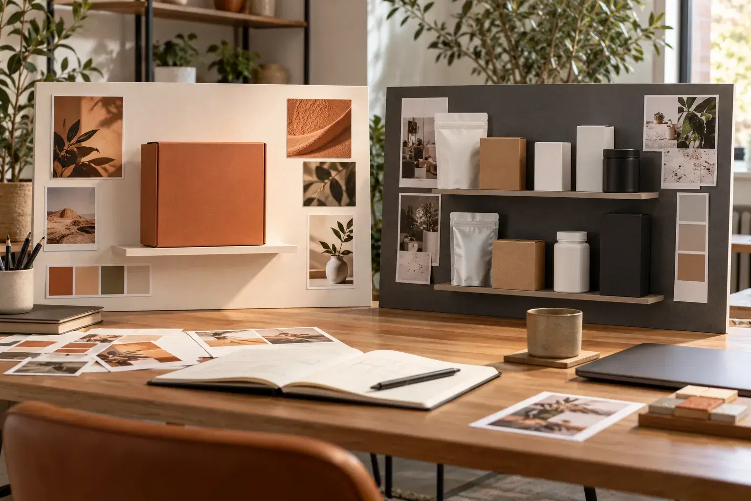 Two research boards compare a single package with a collection of competing products.